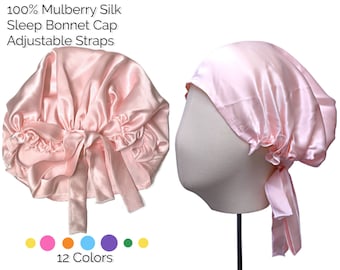 100% Mulberry Silk Night Cap, Luxury Sleeping Bonnet Cap, Silk Hair Wrap, Adjustable Silk Bonnet