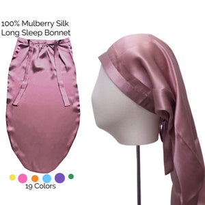 Long Silk Bonnet for Long Hair, 6A Grade Mulberry Silk Sleep Caps For Braids, Silk Hair Bonnet, Hair Care Gift for Her