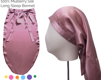 Long bonnet en soie pour cheveux longs, Bonnets de nuit en soie de mûrier de qualité 6A pour tresses, Bonnet en soie, cadeau de soin des cheveux pour elle