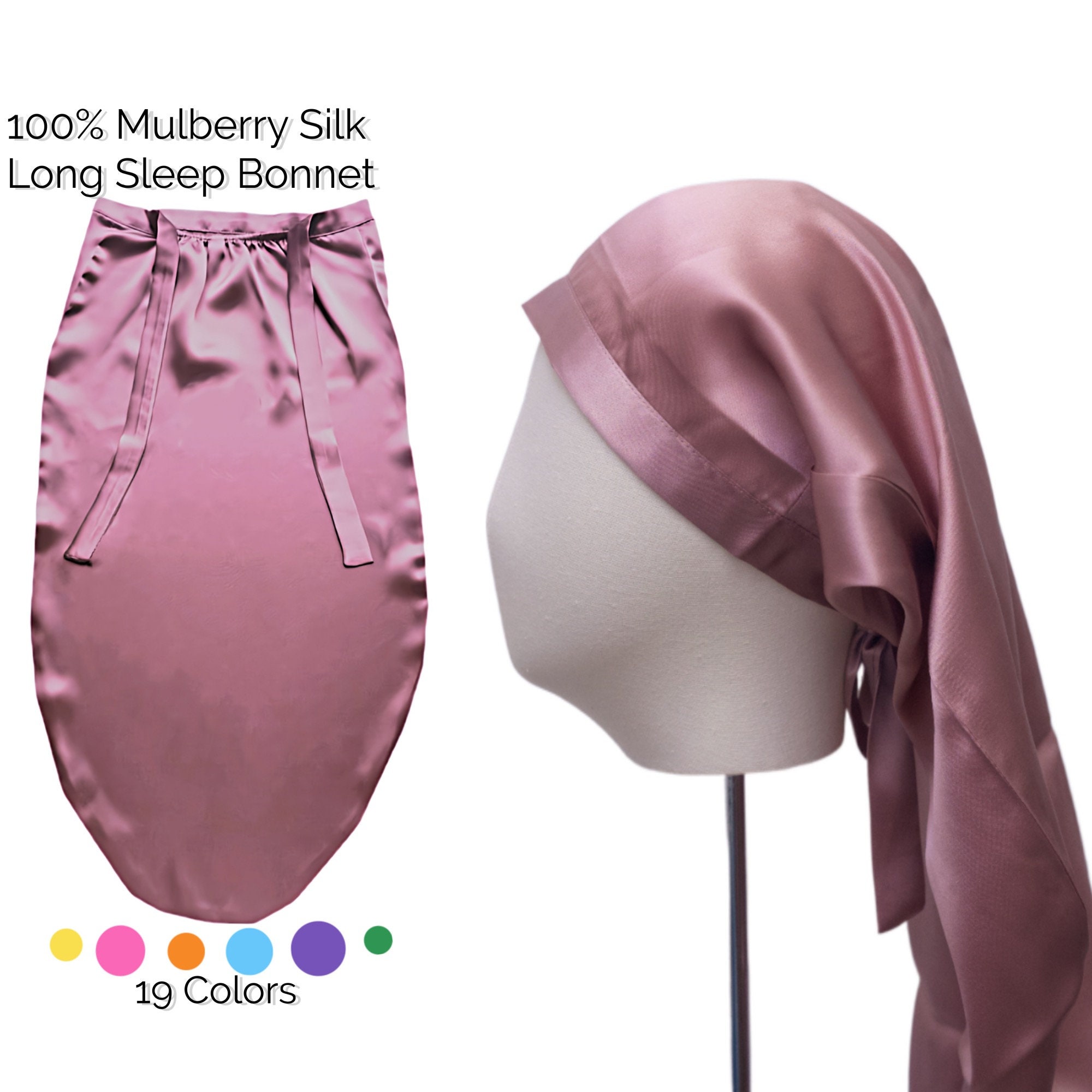 SAYMRE Long Silk Bonnet-100% Mulberry Silk Sleep Cap Elastic Band