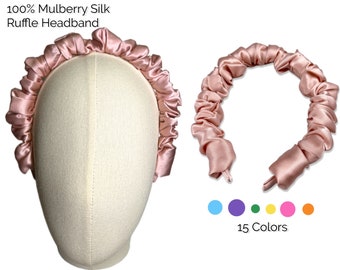 Silk Ruffled Headband, 100% 6A Grade Mulberry Silk Hair Band, Silk Headbands for Kids/Women, Scrunchie Headbands Gift for Her