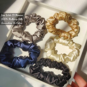 Silk Hair Scrunchies, 6A Grade 100% MULBERRY SILK 19mm, Smooth Silky Scrunchie, Silk Hair Ties 2 cm, Hair Care, Gifts for Her