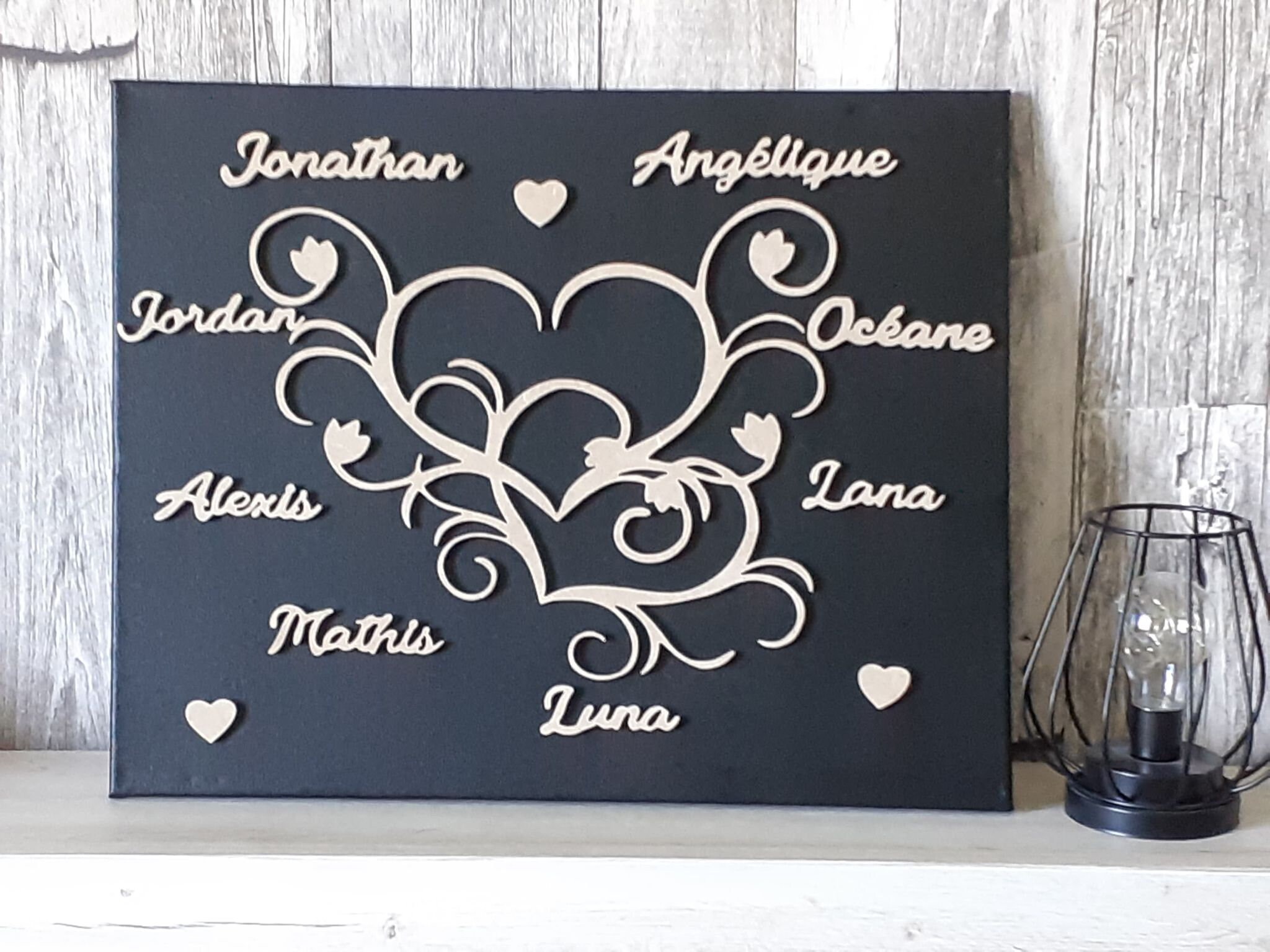 Tableau de Famille Thème Coeurs Enlacés