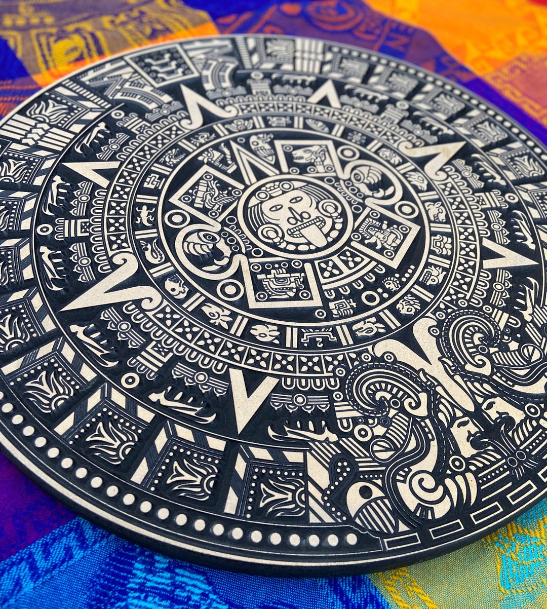 Large Wood Carved Aztecmexica Calendar Mesoamerican Calendar Etsy
