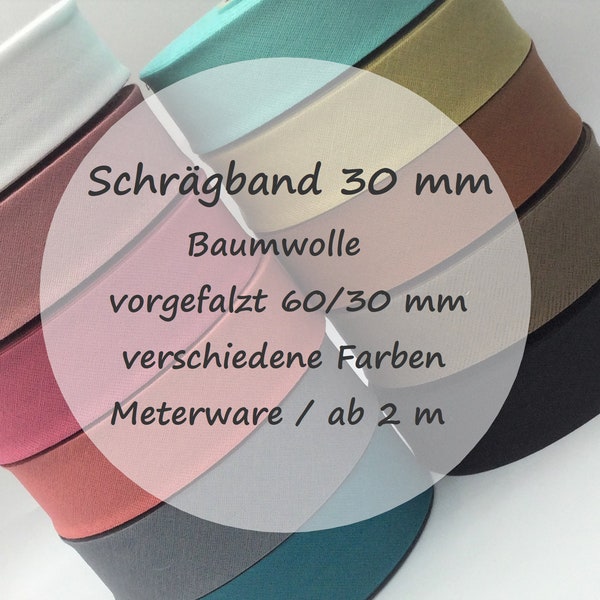 Schrägband | Baumwolle | gefalzt 60/30 | verschiedene Farben | Meterware | ab 2 m | 1,60 EUR/m