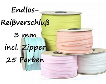 Spiralreißverschluss Endlos | 3 mm | incl. Zipper | Meterware | 25 Farben