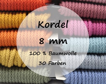 Kordel 8 mm | Baumwolle | 36 Farben | Meterware | ab 1 m | 2,40 EUR/m
