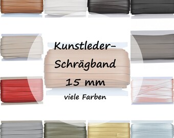 Kunstleder Schrägband | vorgefalzt | 15 mm | Meterware | ab 2 m | 1,75 EUR/m