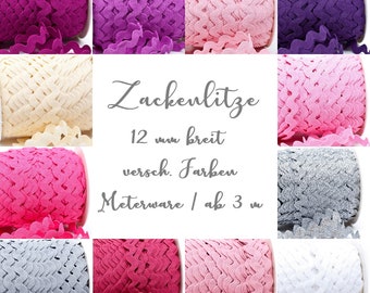 Zackenlitze | uni | 12 mm | versch. Farben | Meterware | ab 3 m | 1,20 EUR/m