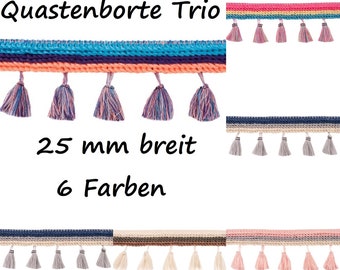 Quastenborte Trio | 25 mm breit | 6 versch. Farben | Meterware | ab 1 m | 2,75 EUR/m