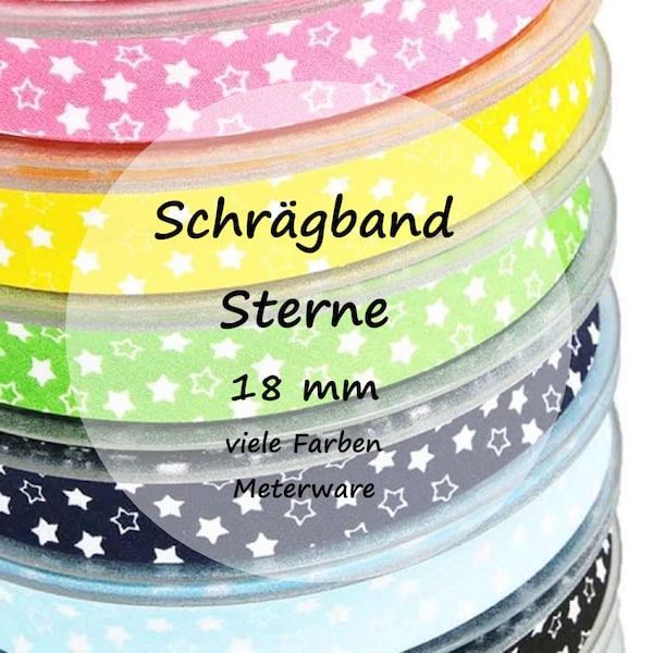 Schrägband Sterne | 18 mm | viele Farben | Meterware | ab 2 m | 1,50 Eur/m