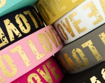 Elastic-Band Gummiband LOVE Goldprint | 7 Farben | ab 1 m |  2,75 EUR/m