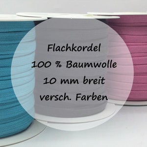 Flachkordel Hoodiekordel flach | 10 mm | 100 % Baumwolle | verschiedene Farben | 1 m = 1,75 EUR