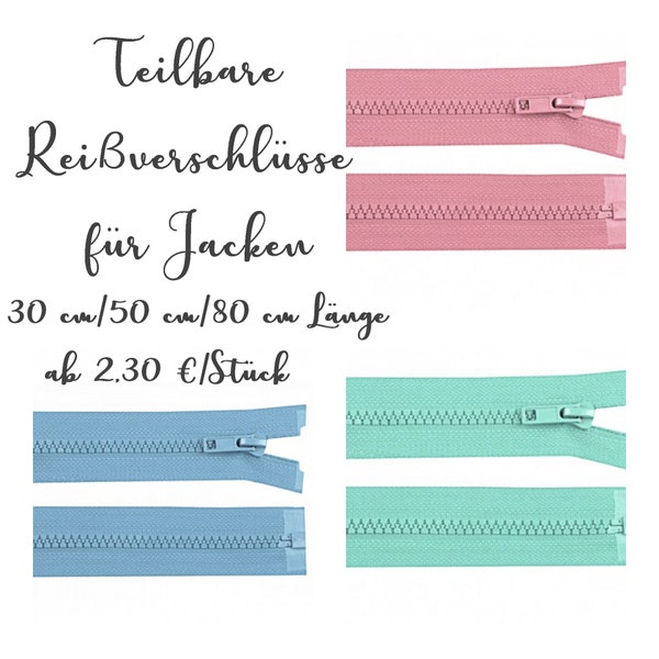 Reißverschluß teilbar (für Jacken) - 30 / 50 / 80 cm Länge | ab 2,30 EUR/Stck.