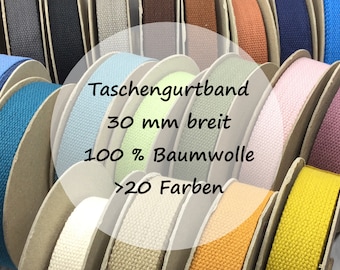 Taschengurtband | 100 % Baumwolle | 30 mm breit | viele Farben | Meterware | ab 1 m | 4,05 EUR/m