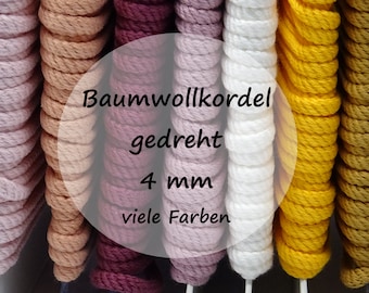 Kordel gedreht | 4 mm | Baumwolle | viele Farben | Meterware | ab 2 m | 1,55 EUR/m