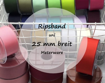 Ripsband uni 25 mm breit | 30 Farben | Meterware | ab 2 m | 2,00 EUR/m