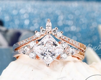 Ensembles de mariée naturels taille princesse Bague en diamant simulé pour femme Bague de promesse en argent sterling 925 Bague d&#39;anniversaire Bague de mariage