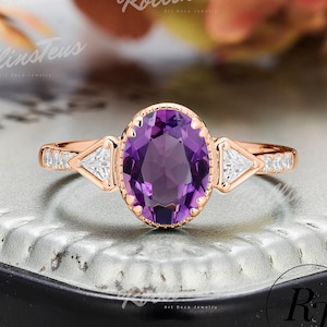 Oval Shape Natural Amethyst Engagement Ring Purple Gemstone Ring Moissanite Cluster Wedding Ring Anniversary Gifts Bridal Ring For Wife