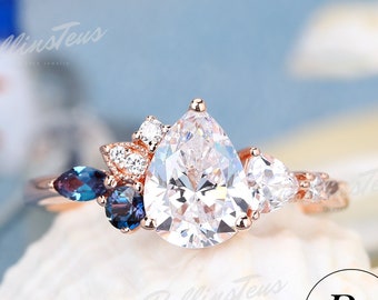Moissanite Ring Alexandrite Ring Promise Ring Anniversary Ring Handmade Ring Wedding Band Gemstone Ring Engagement Ring