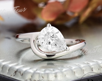 Traanvormige Moissanite verlovingsring Solid White Gold Ring Unieke Moissanite Cluster Ring Verjaardagscadeaus Handgemaakte ring voor vrouwen
