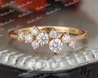 Unique Round Cut Lab Grown Diamond Engagement Ring, 14K Yellow Gold Wedding Jewellry, Delicate Anniversary Ring For Women, Promise Ring