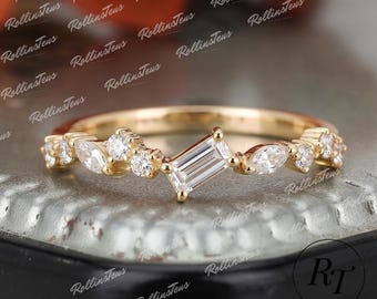 Delicate Solid Yellow Gold Wedding Band, Lab Grown Diamond Anniversary Ring, Promise Ring For Women, Daliy Handmade Jewellry