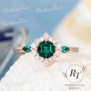 Moissanite Ring Green Emerald Ring Promise Ring Anniversary Ring Handmade Ring Starburst Ring Gemstone Ring Engagement Ring
