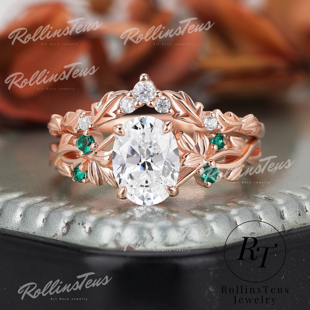 Oval Cut Moissanite Engagement Ring Sets Solid Gold Bridal Sets ...
