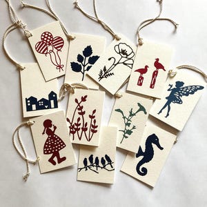 4er-Sets Geschenkanhänger, kleine Doppelkarten mit Kordel