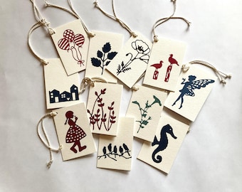 4er-Sets Geschenkanhänger, kleine Doppelkarten mit Kordel