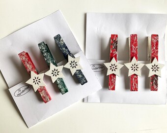 3er-Set weihnachtliche Geschenkklammern mit Sternen
