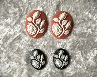Vintage: 4 ovale Cabochons "Rose" in zwei verschiedenen Ausführungen, Resin, Kunststoff