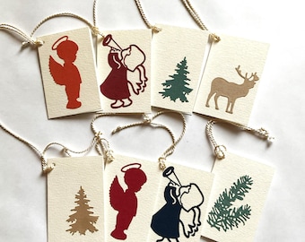 4er-Sets weihnachtliche Geschenkanhänger, kleine Doppelkarten mit Kordel