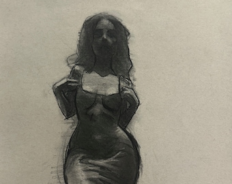 Original charcoal drawing - female figure