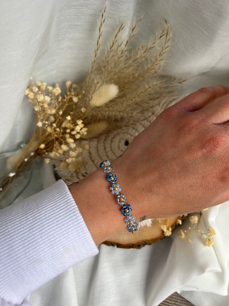 Daisy bracelet Pearl bracelet Daisy bracelet Miyuki seed beads Blue