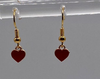 Super cute red enamel heart earrings