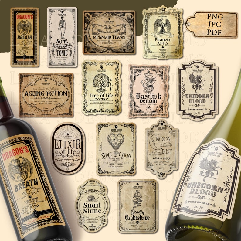 Handmade Labels, Potion Bottle Labels, Wizard Party Decoration