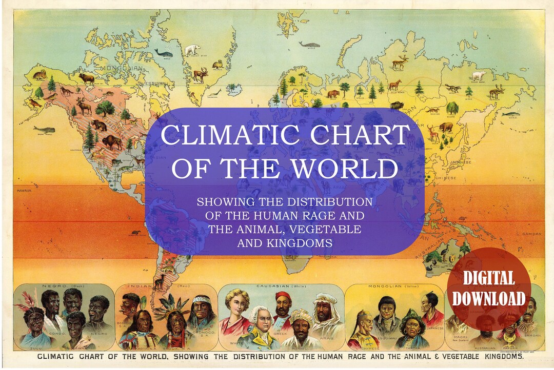 Climatic Chart of the World, 1893, the Distribution of the Human Race ...