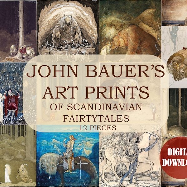 John Bauer's Art Prints of Scandinavian Fairytales BUNDLE, Illustration Print for Nursery, Vintage Art Poster, Digital Download