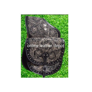 Western Saddle Bag Motorcycle Side Storage Saddles Bag Western Tooled Leather Hand Carved Motorbike Bags