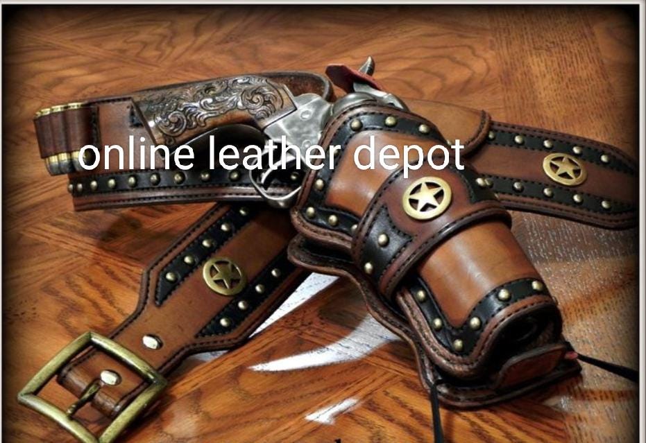 Handmade Tooled Leather Western Holster Cartridge Belt, .357 .44