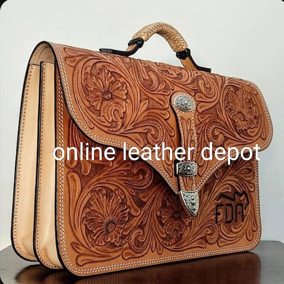 Western Style Laptop Bag and Messenger Bag Hand Carving Full Grain