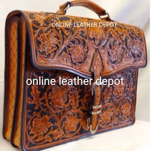 Borsa per laptop in pelle lavorata a mano, file di carta, elegante, pieno fiore