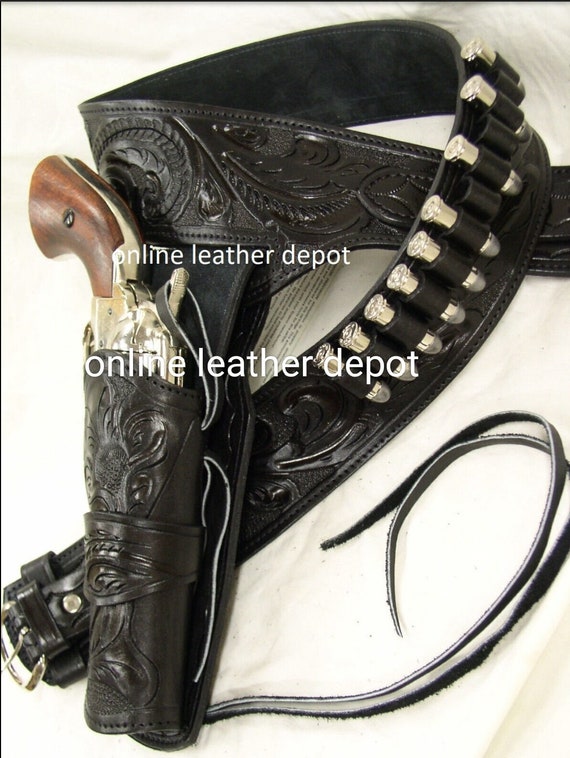 Modestone Cintura Pistola In Pelle Western Con Fondina - Per Revovler Colt 45, Incisioni Floreali, Taglie 28-60 - 2