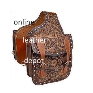 Western Saddle Bag Motorcycle Side Storage Saddles Bag Western Tooled Leather Hand Carved Motorbike Bags