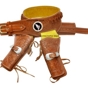 Cowboy Full Carving Leather Ruger Colt Sass Rigs Ammo Holster .22 .357 .38 .44 .45 & 12 Guage