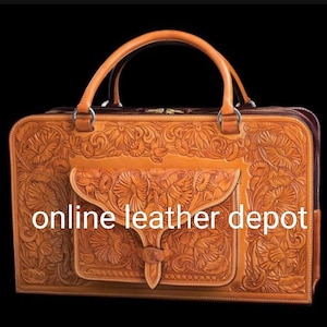 Borsa per laptop e borsa a tracolla in stile occidentale intagliata a mano in pelle pieno fiore