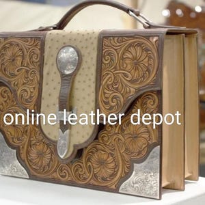 Borsa per laptop in stile occidentale e borsa a tracolla in pelle pieno fiore intagliata a mano