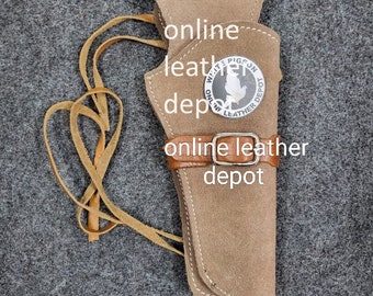 Handmade Suede Leather Western Revolver Holster with Ammo Loops